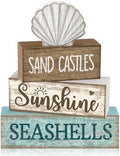Yuntau 4 Pcs Summer Decorations for Home Beach Block Sign Seashell Display