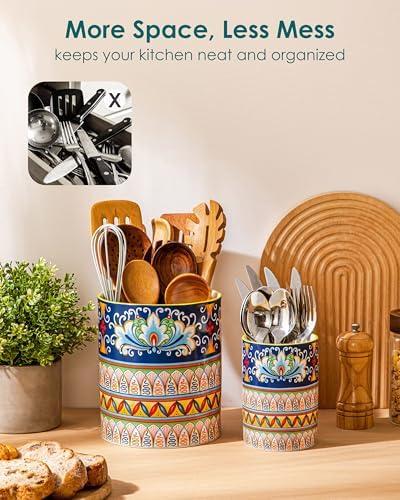 vancasso 7.3"+5.5" Utensil Holder, Porcelain Utensil Holder for Countertop