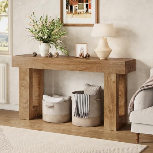 LITTLE TREE 63 Inches Long Console Table for Entryway, Sofa Table Behind Couch, Wooden Entry Table Foyer Hallway Tables, Farmhouse Console Sofa Tables for Living Room, Oak Color