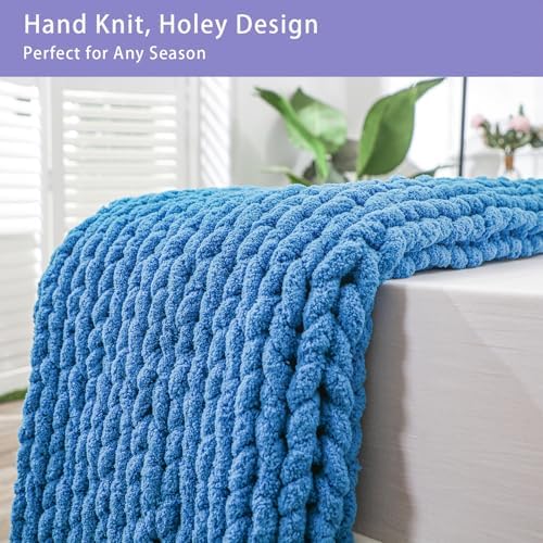 Bigacogo Chunky Knit Throw Blanket for Couch, 51x63 inches, Bright Blue