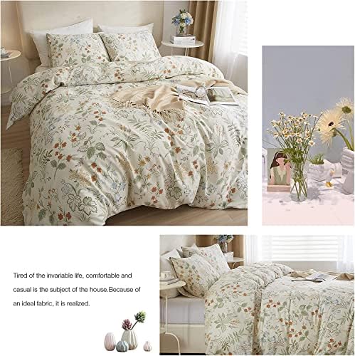 HighBuy Garden Floral Duvet Cover Twin Size Cotton Bedding Comforter Cover Set with Zipper Ties,Paisley Jacquard Floral Hotel Quality,1 Duvet Covers and 2 Pillowcases,Twin Bed Set