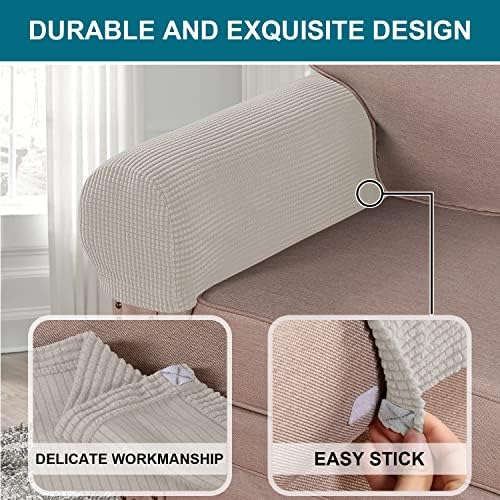 Turquoize Stretch Armrest Covers for Chairs and Sofas Couch Arm Covers for Sofa Spandex Jacquard Armrest Cover Anti-Slip Furniture Protector Armchair Slipcovers for Recliner Set of 2, Island Fossi