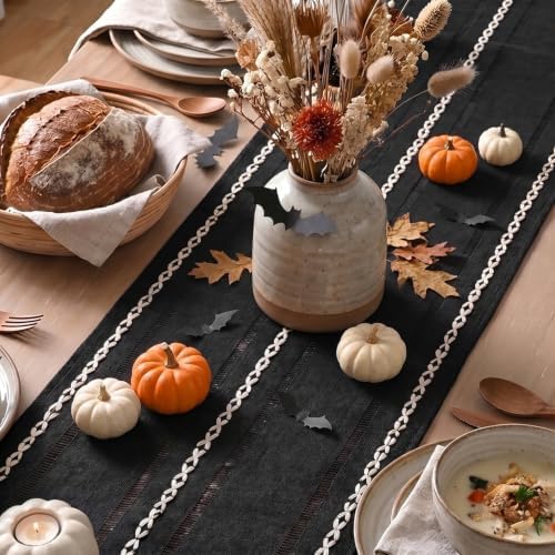 Artoid Mode Black Rustic Cotton Linen Table Runner 13x90 Inch