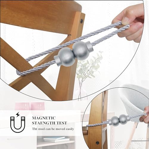 2Pcs Magnetic Curtain Tiebacks Modern Handmade Rope Curtain Tie Backs Grey
