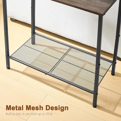 Hoctieon 2 Tier End Table, Sofa Side Table, Narrow Side Table with Storage, Slim Nightstand for Small Spaces, Metal Frame, for Living Room, Bedroom, Sofa Couch, Hall, Grey
