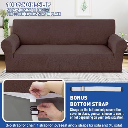 YEMYHOM Couch Cover Latest Jacquard Design High Stretch Sofa Chair Covers for Living Room, Pet Dog Cat Proof Armchair Slipcover Non Slip Magic Elastic Furniture Protector (Small, Begonia Leaf Coffee)