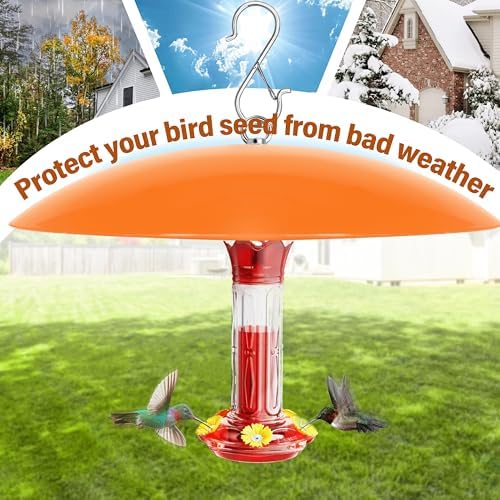 13" Bird Feeder Rain Guard, Hummingbird Feeder Shade Dome Cover, Hanging Baffle for Bird Feeder Pole,Smart Birds Feeder's Umbrella(Translucent Orange), 2 Pack
