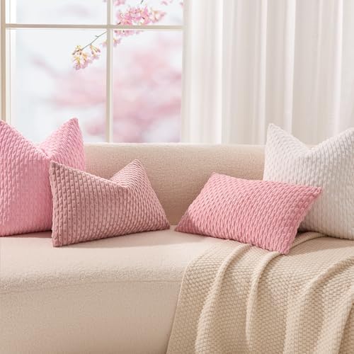 Kevin Textile Soft Corduroy 26x26 Inch Pillow Covers 2 Pack, Dark Pink
