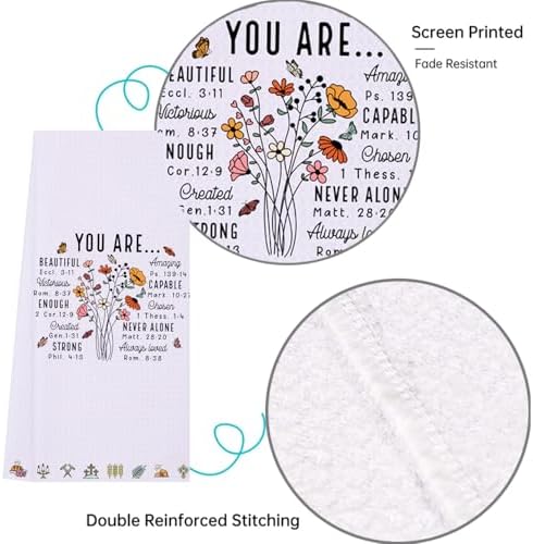 LXOMILL Christian Gifts for Women, Religious Kitchen Towels Set of 2, Floral Butterfly Bible Verse Dish Towels, Faith Gift for Mom, Friends, Christian Home Decor
