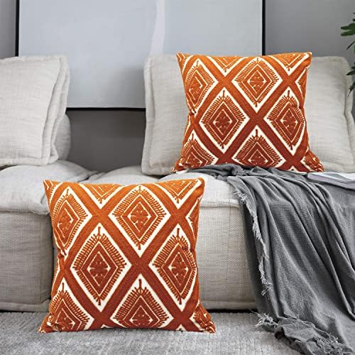 Alysheer Boho Embroidered Throw Pillow Cover 18"x18" Set of 2, Burnt Orange