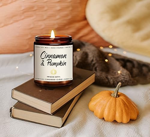 Cinnamon & Pumpkin Scented Candle – Fall Candles for Home Scented, Soy Candles for Home, 7 oz Cozy Pumpkin Candle for Women & Men, Autumn Décor & Holiday Gifts