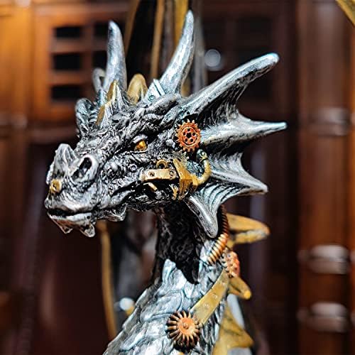 12'' H Steampunk Dragon Statue Mechanical Gear Sitting Sculpture