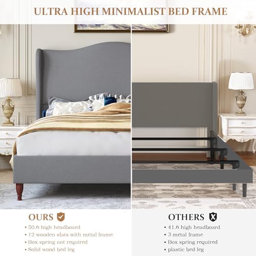 koorlian Queen Size Upholstered Bed Frame with 51'' Tall Headboard, Grey
