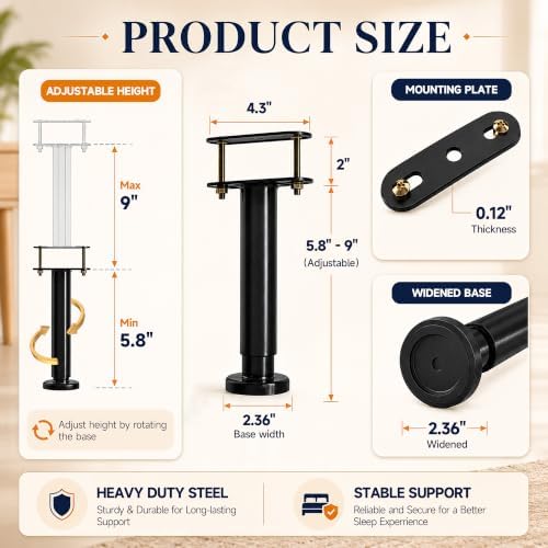 4Pcs Bed Frame Support Leg, Adjustable Height 5.8"-9"