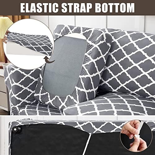 SearchI Stretch Sofa Cover Printed Couch Covers, Floral Pattern 2 Piece Armchair Slipcover with Separate Chair Cushion Cover, Washable Furniture Protector for Living Room(Armchair, Gray+White)