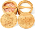 Timtopno Salt Cellar, 2PCS Salt Container Bamboo Salt and Pepper Box for Countertop with Built-in Spoon & Swivel Lid, Spice Seasoning Storage Bowl, Elegant Salt Holder (Rose & Bird Engraving)