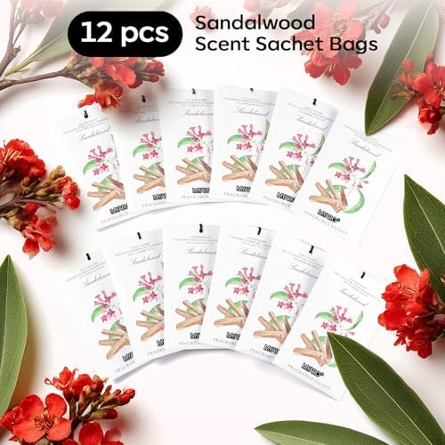 MYARO 12 Pack Sandalwood Scented Sachets, Closet Deodorizer Car Freshener