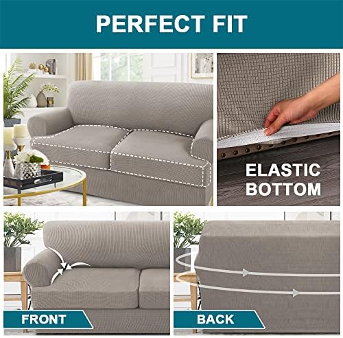Turquoize 3 Piece T Cushion Sofa Slipcovers Sofa Cover for T Cushion Sofa Couches Stretch Couch Cover Furniture Covers with 2 Individual T Cushion Covers, Machine Washable (2 Cushion Sofa, Taupe)