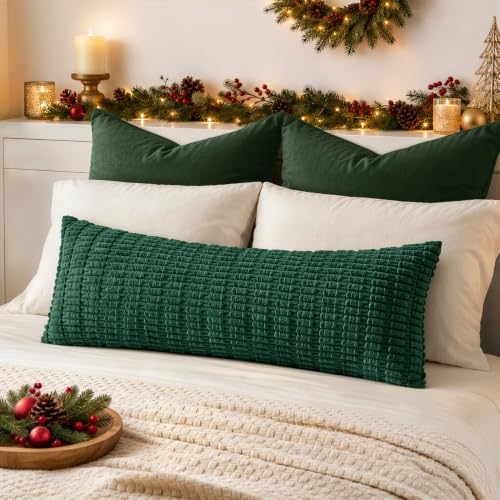 MIULEE Christmas Lumbar Corduroy Pillow Cover for Bed 14x36 Dark Green
