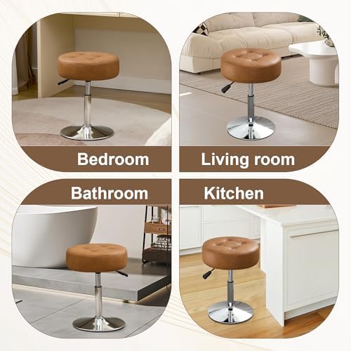 Brown Swivel Vanity Stool Vanity Chair for Makeup Room Adjustable Ottoman