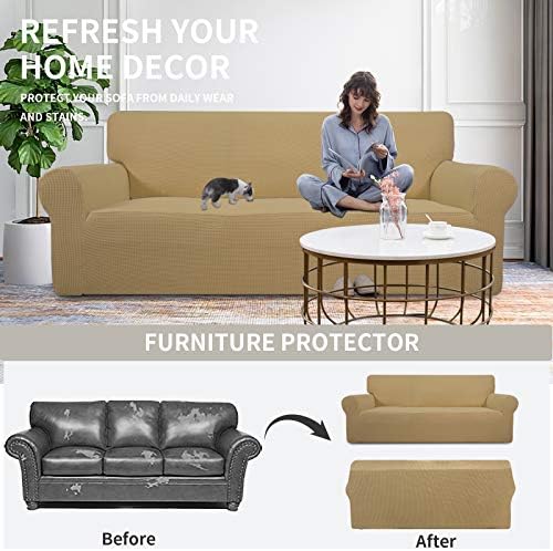 Easy-Going Stretch Chair Slipcover with Arm Washable Golden
