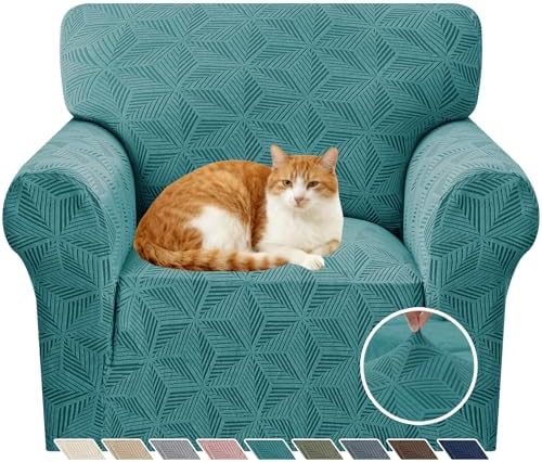 YEMYHOM 1 Piece Stretch Chair Sofa Slipcovers Couch Covers for 1 Seat, Jacquard Armchair Covers with Non-Slip Elastic Bottom, Thickened Furniture Protector for Dogs Pets kids (Small, Peacock Blue）