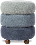 Glitzhome Round Ottoman with Storage, Small Foot Stool, Modern Accent Stool Upholstered Vanity Stool with Rubberwood Ball Feet for Bedroom Living Room Dorm Room, Gradient Blue