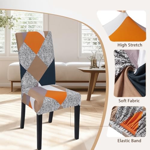 SearchI 4 Pack Super Fit Stretch Removable Washable Short Dining Chair Covers Slipcover Protector, Spandex Fabric Chair Cover for Dining Room, Hotel, Ceremony (Geometric1, 4 per Set)