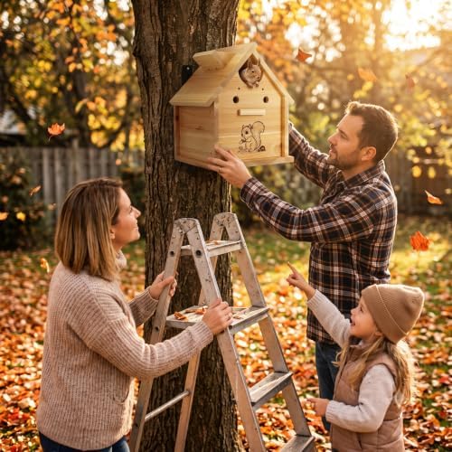 MrHN Squirrel House - Squirrel Houses for Outside Nesting, DIY Kit Squirrel Nesting Box, Squirrel Boxes for Outside, Chipmunk Houses MrHN V Roof