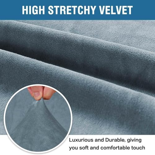 H.VERSAILTEX Stretch Velvet Sofa Covers for 3 Cushion Couch Covers Furniture Protector Soft with Non Slip Elastic Bottom, Crafted from Thick Comfy Rich Velour (Large Sofa 90"-97", Stormy Blue)