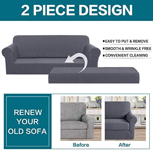 Turquoize Stretch Sofa Slipcover 2 Pieces Sofa Cover Couch Cover for 3 Cushion Couch Washable Furniture Protector Covers with Elastic Bottom Feature Thick Jacquard Fabric (Sofa, Grey)