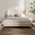 King 54" Tall Headboard Wingback Upholstered Bed Frame Ivory Boucle
