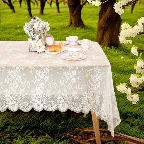 Ivory Lace Tablecloth Rectangular 60x120 Inch 2 Pieces Wedding Table Cloth