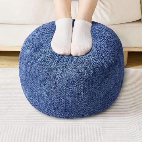 SHOUREN Stuffed Round Ottoman,Pouf Ottoman Foot Rest,18 X 14,Blue