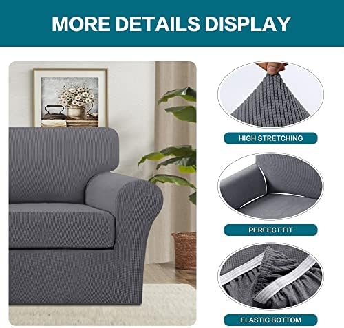 Turquoize 2 Piece Chair Covers Chair Slipcovers for Living Room Armchair Couch Cover Chair Sofa Cover with Individual Cushion Covers Furniture Cover for Chairs Feature Jacquard Fabric (Chair, Gray)
