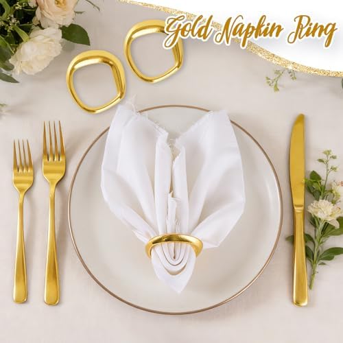 APTWOW Gold Napkin Rings Set of 6, Tetragonum Metal Gold Napkin Holder Buckles, Fall Thanksgiving Christmas Napkin Rings, Napkins Rings for Dinner Table Decor