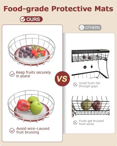 Sevenblue 2 Tier Modern Fruit Basket for Kitchen Counter, Silvery