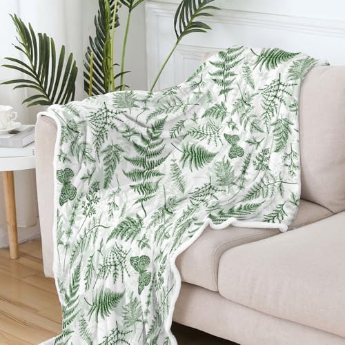 Floral Throw Blanket, Green Flower Throws Wildflowers Botanical Floral Printed for All Seasons, Vintage Mint Green Butterfly Flannel Blanket for Bedding Sofa Travel Couch Chair Sofa Home Decor,50x60