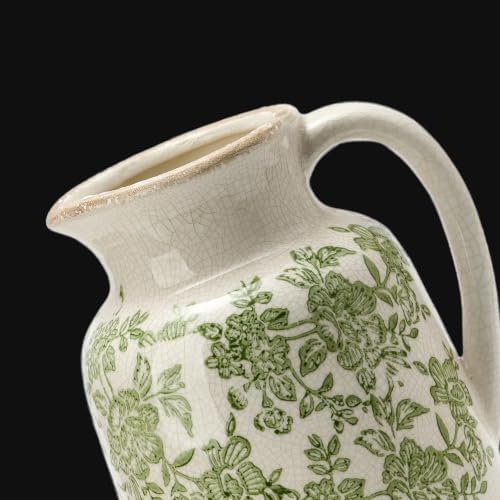 Ceramic Vintage Vase Flower Decorative Vase Chinoiserie Decor Rustic Farmhouse Retro Floral Vases for Table Bookshelf Mantel Kitchen Living Room Office - 9.5" Green