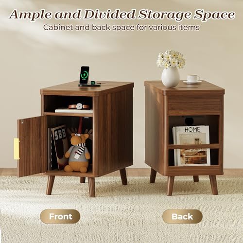 Huuger Narrow Nightstand with Charging Station, USB-C Port