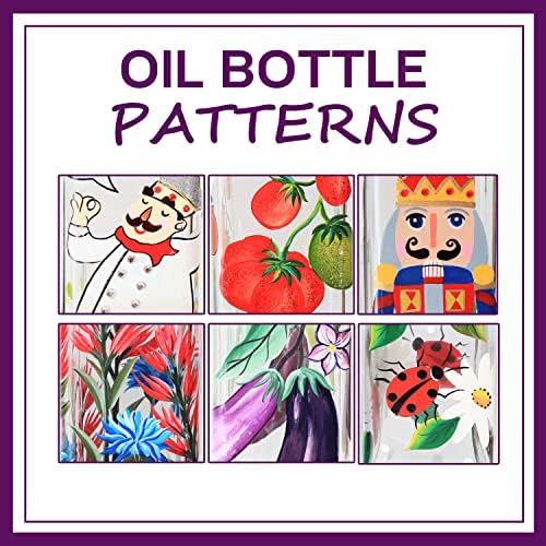 17oz Hand Painted Glass Olive Oil Bottle - 500ml Green Oil & Vinegar Cruet with Pourers and Funnel - Olive Oil Carafe Decanter for Kitchen (chef)