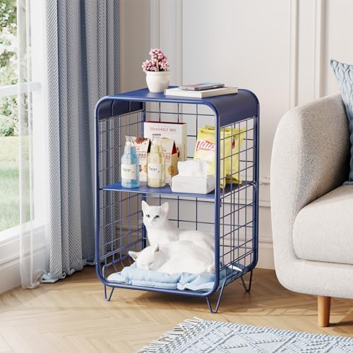APEXCHASER Cute Nightstand for Kids,3-Tier Metal Side Table,Navy Blue