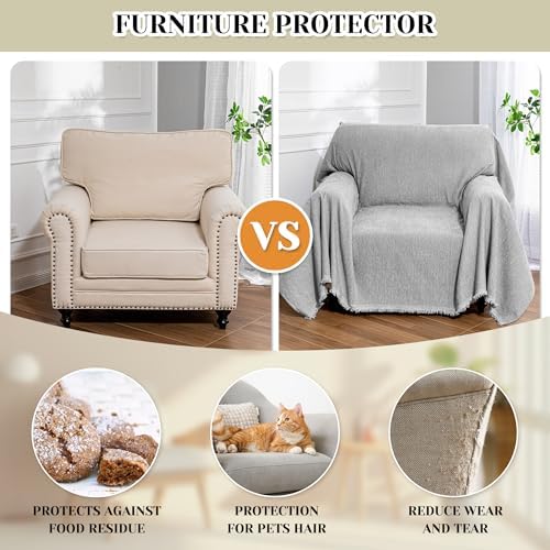 MEETSKY Chair Cover Recliner Covers Washable, Soft Small Couch Cover for Dogs, Oversized Armchair Covers Sofa Slipcover for Single Sofa, Pet-Friendly Furniture Protector, 71" X 91", Grey
