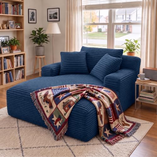 66" Chaise Lounge Chair Indoor, Corduroy Upholstered Reading Chair Oversized Boneless Chair with Deep Seat, Cloud Lounge Chair with 3 Pillows for Living Room, Bedroom, No Assembly Required