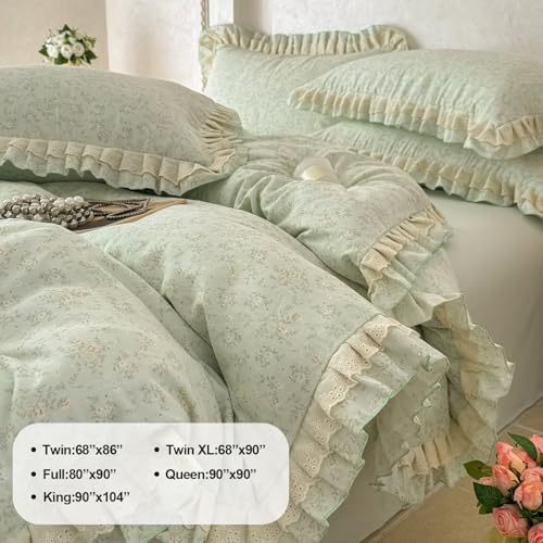 100% Cotton Muslin Duvet Covers Queen Size Ruffle Fringe Skin Friendly Princess Bedding Set with Zipper,3Pcs Romantic Aesthetic Comforter Covers 90"X90",1 Duvet Cover and 2 Pillowcases