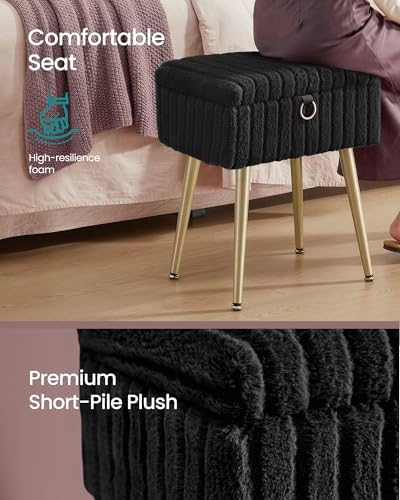 SONGMICS Vanity Stool Chair with Storage, Metal Legs, Max. Load 440 lb
