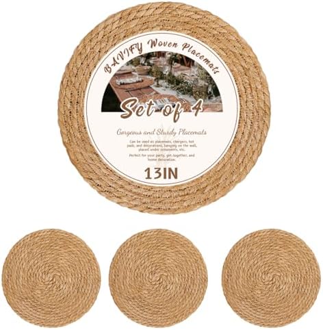 13 in Round Fall Placemats Set of 4, Woven Chargers for Dinner Plates