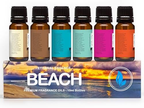 Eternal Essence Oils Beach Set of 6 Premium Fragrance Oils - Includes White Sand, Ocean Breeze, Honolulu Sun, Mermaid, Caribbean Escape, and Sun & Sand Scented Oils - 10ML