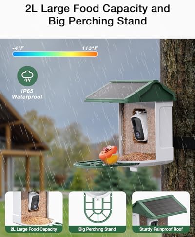 HARYMOR Bird Feeder with Camera, 2K Live Video, AI Identify Bird Species