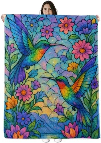 Colorful Hummingbird Blanket Gifts for Boys Girls Kids, Hummingbirds and Floral Warm Soft Flannel Throw Blankets for Travel, Sofa, Room, Bedroom Birthday Christmas Spring Decor, 40x50 in